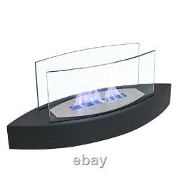 Black Stainless Steel Bio Ethanol Burner Fire Fireplace Indoor Outdoor Glass Top