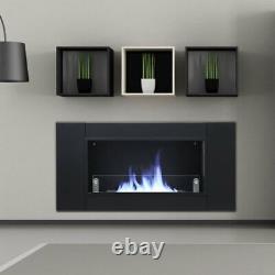 Black Steel Bio Ethanol Fireplace Insert/Wall Mounted Glass Fire Burner Heater