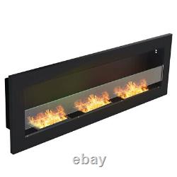 Black Wall/Inset Bio Ethanol Fireplace Glass Biofire Fire 3 Burner 1200 x 400mm