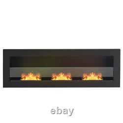 Black Wall/Inset Bio Ethanol Fireplace Glass Biofire Fire 3 Burner 1200 x 400mm