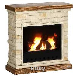 Brown Bioethanol Fire Heater with Brickwork-Effect Mantelpiece