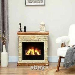 Brown Bioethanol Fire Heater with Brickwork-Effect Mantelpiece