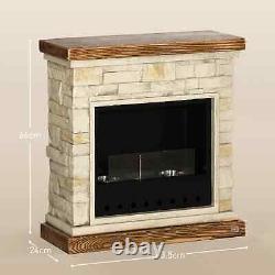 Brown Bioethanol Fire Heater with Brickwork-Effect Mantelpiece