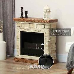 Brown Bioethanol Fire Heater with Brickwork-Effect Mantelpiece