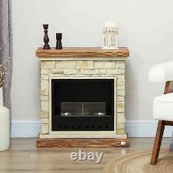 Brown Bioethanol Fire Heater with Brickwork-Effect Mantelpiece