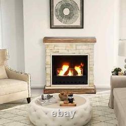 Brown Bioethanol Fire Heater with Brickwork-Effect Mantelpiece