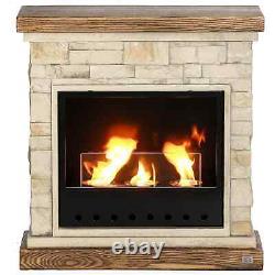 Brown Bioethanol Fire Heater with Brickwork-Effect Mantelpiece