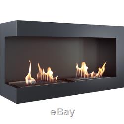 DELTA CORNER 900 left side bio ethanol fireplace witx 2x1.2l burners wool insert