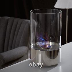 Desk Round Bio-Ethanol Fireplace Stainless Steel Glass Fire Burner Living Room