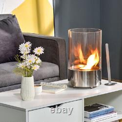 Desk Round Bio-Ethanol Fireplace Stainless Steel Glass Fire Burner Living Room