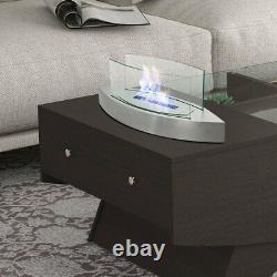 Desktop Bio-Ethanol Fireplace Heater Glass Top Fire Burner Stainless Steel Base