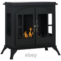Free Standing Bio Ethanol Fireplace Stove Smokeless 0.9L Tank Black Steel Safe