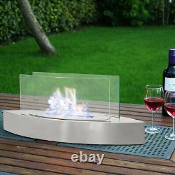 Freestand Bio-Ethanol Fireplace Glass Fire Burner Heater Stainless Steel Base
