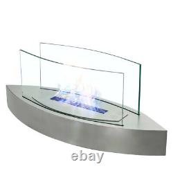 Freestand Bio-Ethanol Fireplace Glass Fire Burner Heater Stainless Steel Base