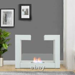 Freestanding Bio Ethanol Fireplace Glass Fire Burner Heater Living Room White