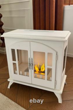 Freestanding Bioethanol Fireplace Stove Indoor Heat Modern 0.9L Tank White Open