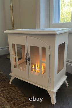 Freestanding Bioethanol Fireplace Stove Indoor Heat Modern 0.9L Tank White Open