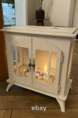 Freestanding Bioethanol Fireplace Stove Indoor Heat Modern 0.9L Tank White Open