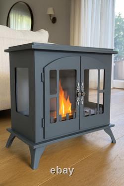 Freestanding Bioethanol Fireplace Stove Indoor Heater Modern 0.9L Tank Grey Open