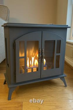 Freestanding Bioethanol Fireplace Stove Indoor Heater Modern 0.9L Tank Grey Open