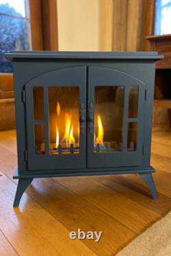 Freestanding Bioethanol Fireplace Stove Indoor Heater Modern 0.9L Tank Grey Open