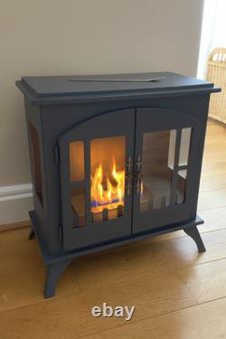 Freestanding Bioethanol Fireplace Stove Indoor Heater Modern 0.9L Tank Grey Open