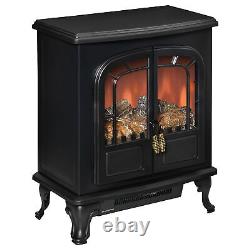 Freestanding Electric Fireplace with LED Flame, Double Door, 1000With2000W Black