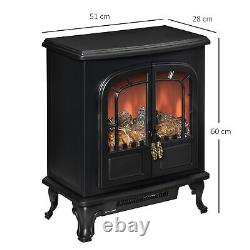 Freestanding Electric Fireplace with LED Flame, Double Door, 1000With2000W Black