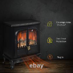 Freestanding Electric Fireplace with LED Flame, Double Door, 1000With2000W Black