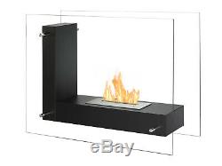 Freestanding Ventless Bio Ethanol Fireplace Vitrum L Black Ignis