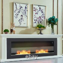 Glass Bio Ethanol Fireplace Wall/Insert Biofire Fire 2 Burner Living Room Black