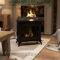 HOMCOM Ethanol Fireplace Stove Freestanding Bioethanol Fire with 0.9L Tank Black