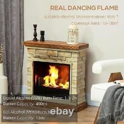 HOMCOM Home Bioethanol Fire, Ethanol and Gel Fireplace, 3 Hours Burns, Brown
