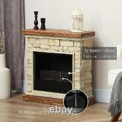 HOMCOM Home Bioethanol Fire, Ethanol and Gel Fireplace, 3 Hours Burns, Brown
