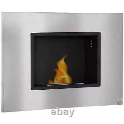 HOMCOM Wall Mounting Bio Ethanol Fireplace Heater Stove with 1.5L Tank, Silver