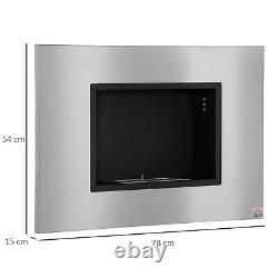 HOMCOM Wall Mounting Bio Ethanol Fireplace Heater Stove with 1.5L Tank, Silver