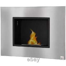 HOMCOM Wall Mounting Bio Ethanol Fireplace Heater Stove with 1.5L Tank, Silver