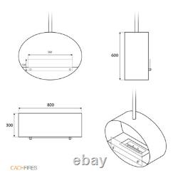 Halifax Steel, Oval Ethanol-Wandkamin, 80 CM, 7 Hours Burning, 2.2 Kw