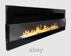 Hanging bio fireplace with glass 1200x400 black gloss