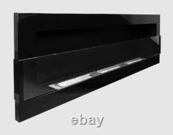 Hanging bio fireplace with glass 1200x400 black gloss
