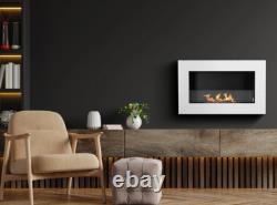 Hanging bio fireplace with glass 650x400 Box white structural matt
