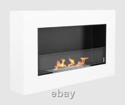 Hanging bio fireplace with glass 650x400 Box white structural matt