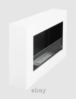 Hanging bio fireplace with glass 650x400 Box white structural matt