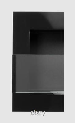 Hanging bio fireplace with glass 650x400 black gloss