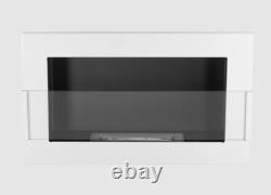 Hanging bio fireplace with glass 650x400 white gloss