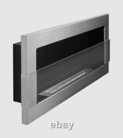Hanging bio fireplace with glass 900x400 Inox