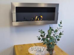 Hanging bio fireplace with glass 900x400 Inox