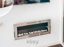 Hanging bio fireplace with glass 900x400 Inox