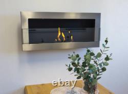 Hanging bio fireplace with glass 900x400 Inox