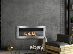 Hanging bio fireplace with glass 900x400 Inox